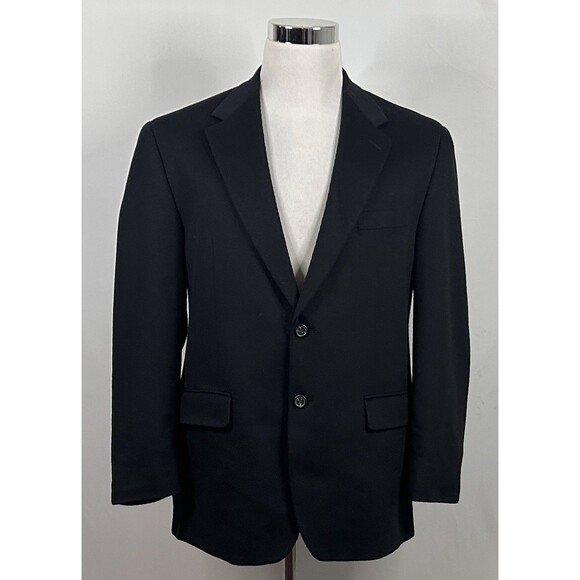 Chaps 42R Sport Coat Wool Silk Cashmere Black Two Button Lined Vented - Picture 2 of 8